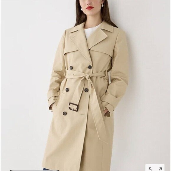 J Crew Khaki Icon Trench Coat With Detachable Hood Size 10 - Picture 1 of 13